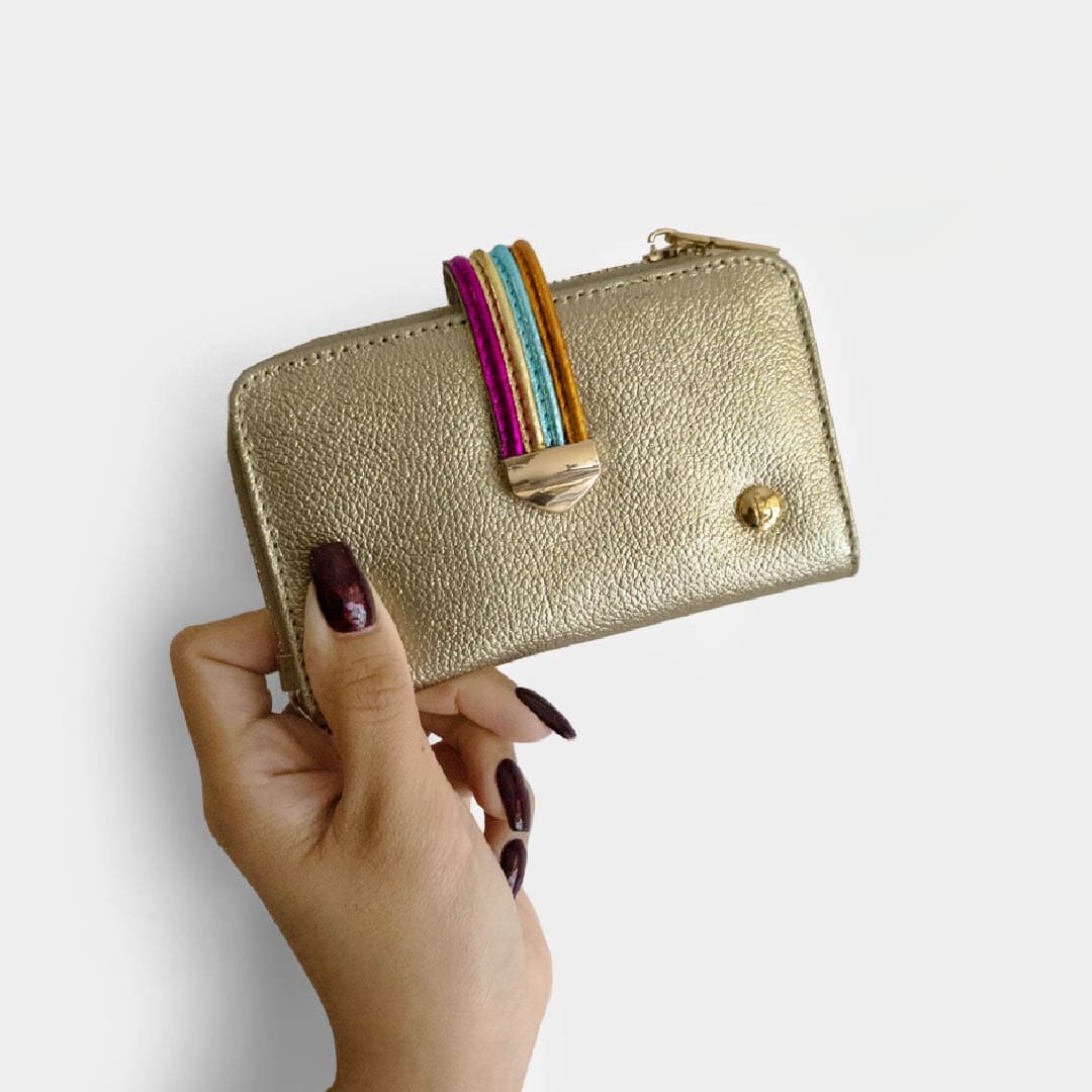 MONEDERO TARJETERO IRIS DORADO