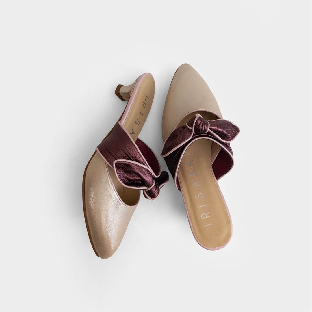 TACONES LIA CHAMPAGNE CON BURGUNDY METALIZADO