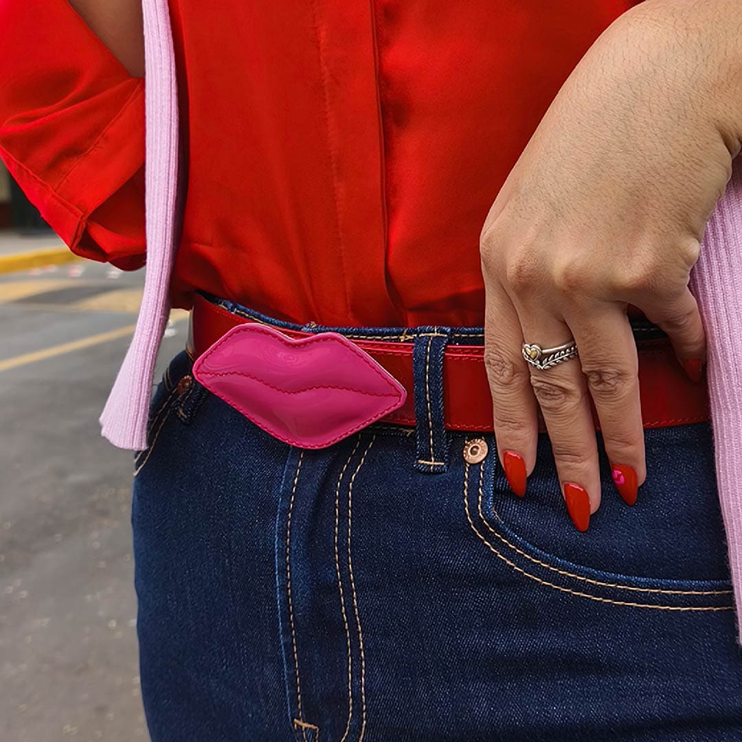 CINTURON BRUNA ROJO CON FUCSIA