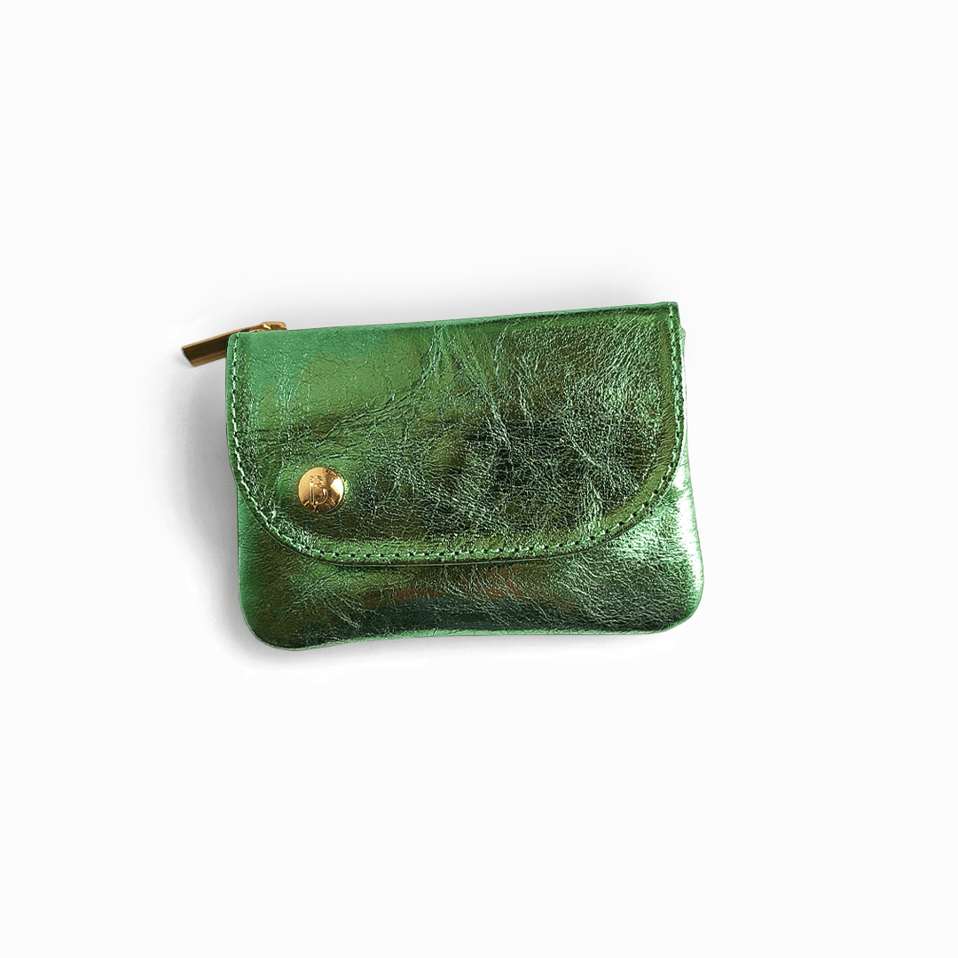MONEDERO TARJETERO SERENA VERDE  METALIZADO.