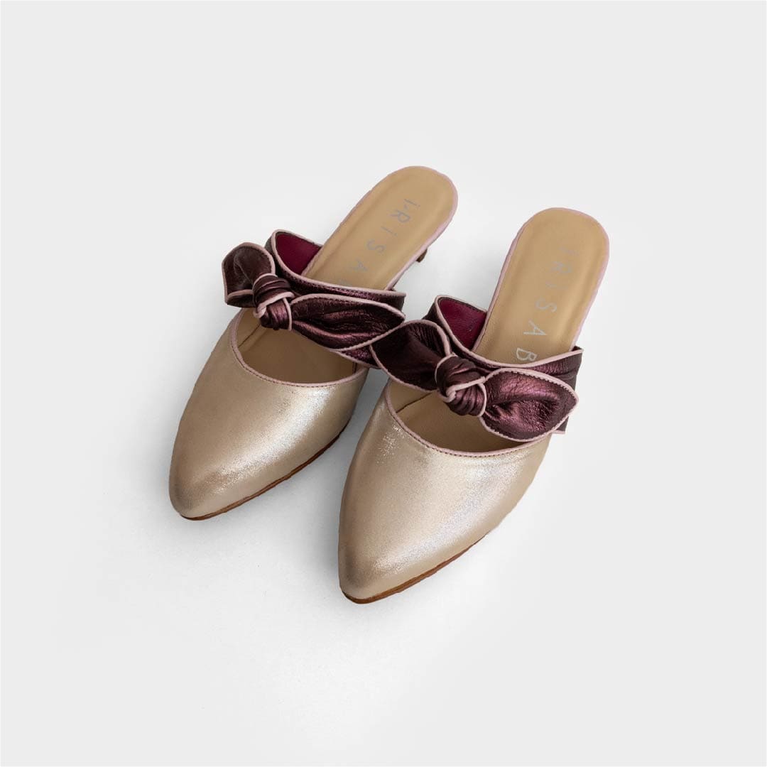 TACONES LIA CHAMPAGNE CON BURGUNDY METALIZADO